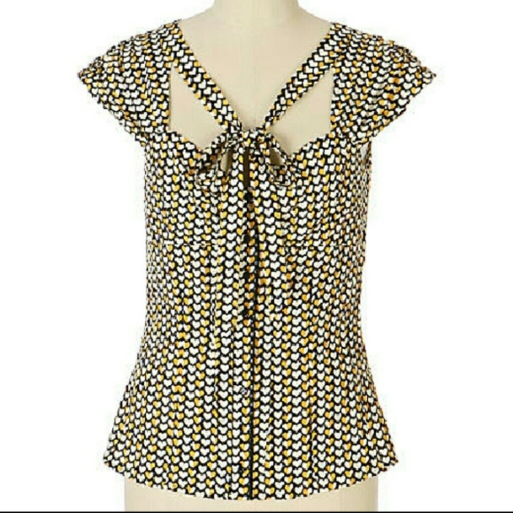 Odille Yellow Heart Button Up Blouse 100% Silk